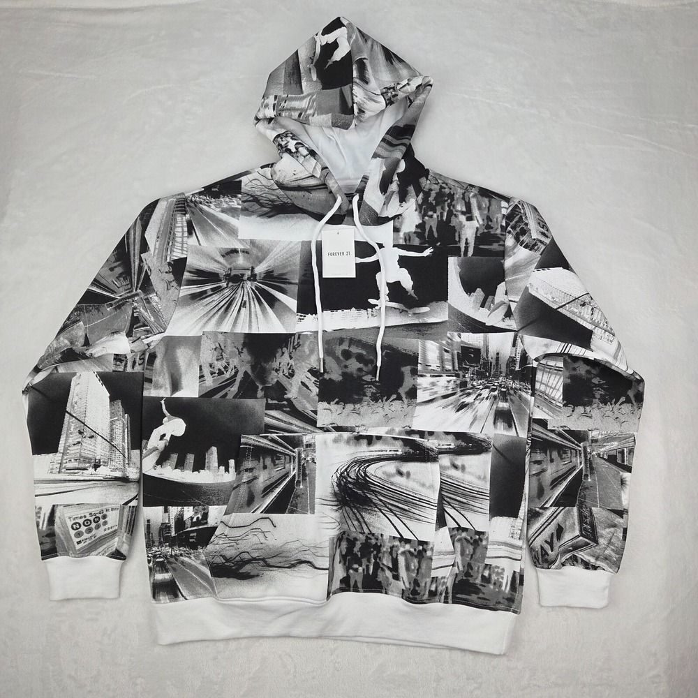 Forever‎ 21 Mens L Graphic Hoodie NWT Photo Collage Streetwear Skater